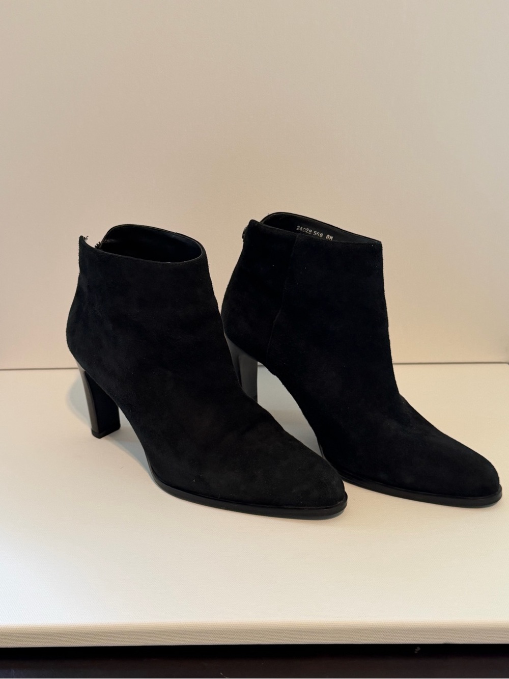 Apostrophe Black Suede Ankle Booties with Block Heel